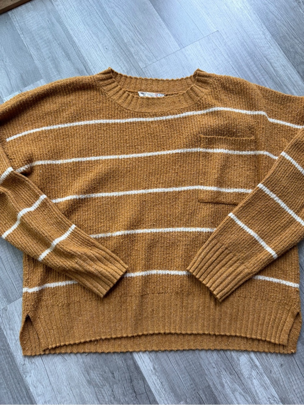 Pink Republic Mustard and Cream Striped Crewneck Sweater